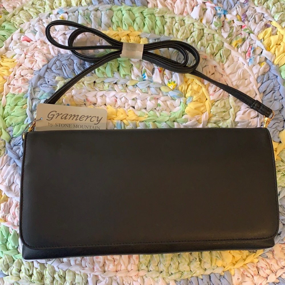 Black Leather crossbody/clutch - Gramercy by Stone Mountain